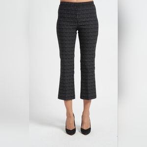 LYNN RITCHIE PULL-ON Black Gray FADED DOT KICK FLARE SLIMMING PANTS SIZE M.
